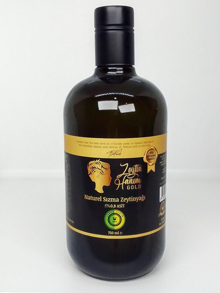 Zeytin Hanım Gold / Düz Sıyırma Bahçe / 750 ml Soğuk Sıkım Natürel Sızma Zeytinyağı  (<=0.8 Asit)