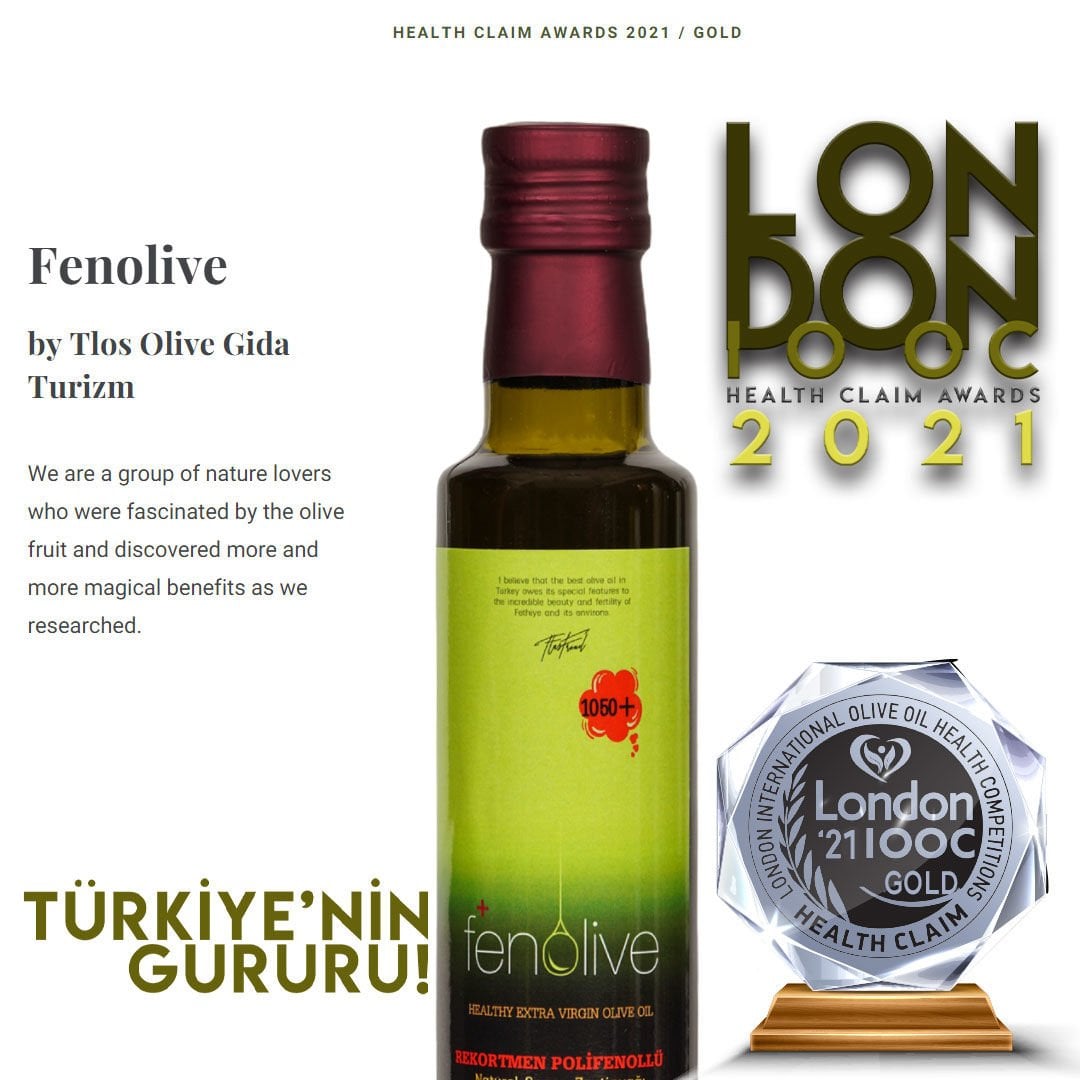 Fenolive, yüksek polifenollü zeytinyağı üretimindeki kalitesini uluslararası arenada tescilledi. London IOOC Sağlık İddiası kategorisinde çifte madalya + altın madalya (1092 mg/kg polifenol), Terra Olivo Altın (Zeytin Hanım GOLD), Zeytindostu Derneği ve T.C. Muğla İl Tarım Müdürlüğü Altın Madalyaları.