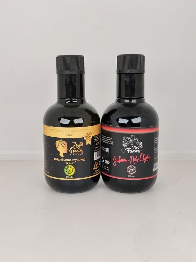 Tlos Farm Muhteşem İkili: Düz Sıyırma Bahçe Soğuk Sıkım Natürel Sızma Zeytinyağı & Yabani Nar Ekşisi