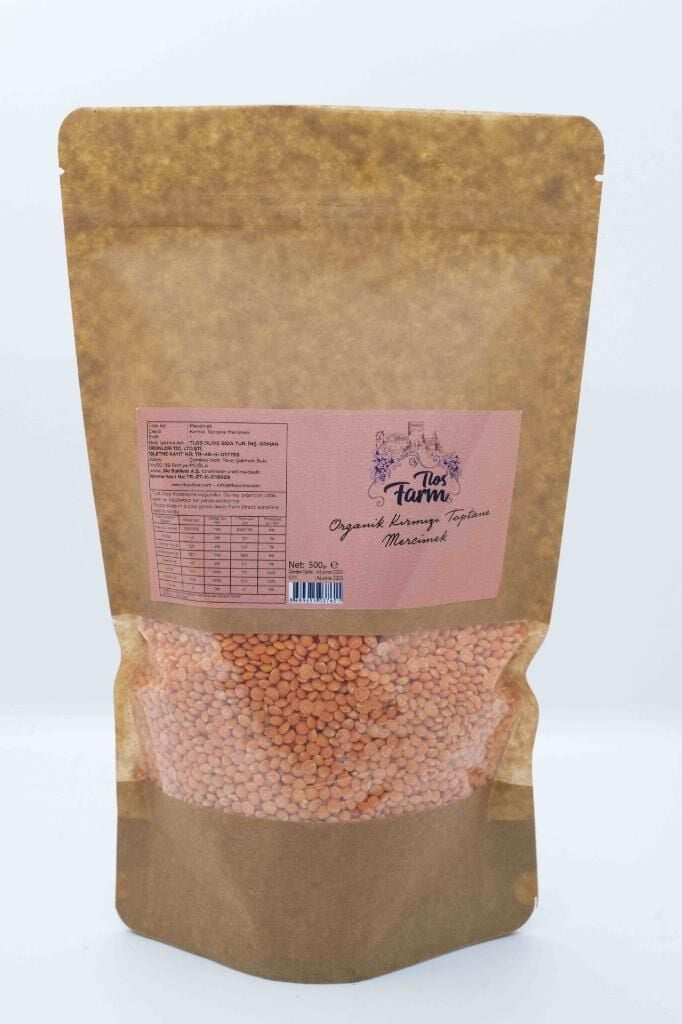 Tlos Farm Organik Kırmızı Toptane Mercimek Net 500gr