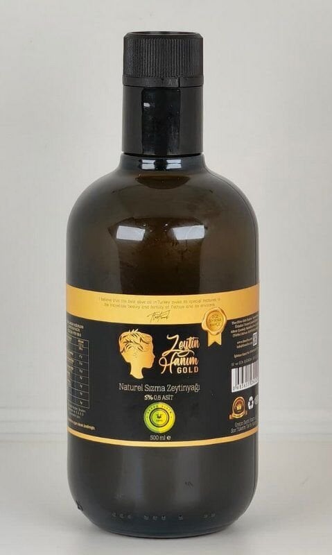 Zeytin Hanım Gold / Düz Sıyırma Bahçe / 500 ml Soğuk Sıkım Natürel Sızma Zeytinyağı  (<=0.8 Asit)