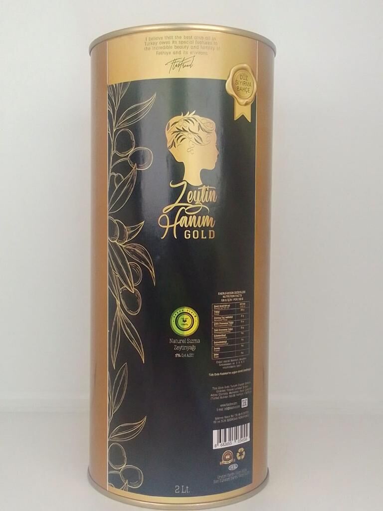 Zeytin Hanım Gold / Düz Sıyırma Bahçe / 2 lt Soğuk Sıkım Natürel Sızma Zeytinyağı  (<=0.8 Asit)