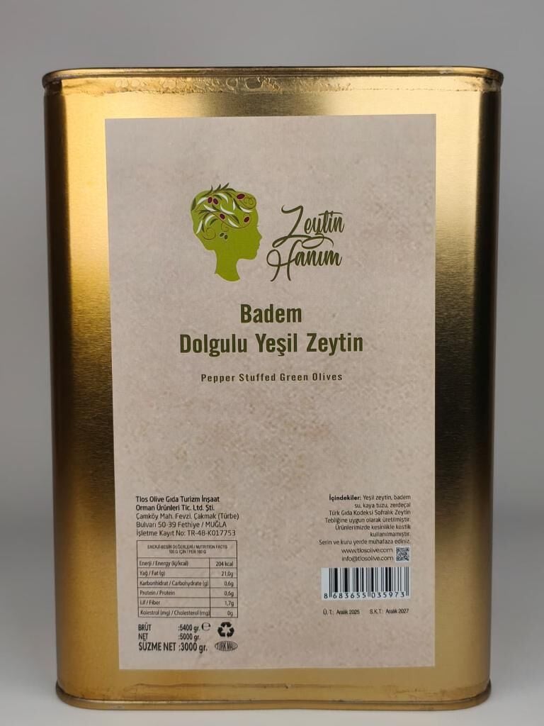 Zeytin Hanım Badem Dolgulu Yeşil Zeytin-3 kg
