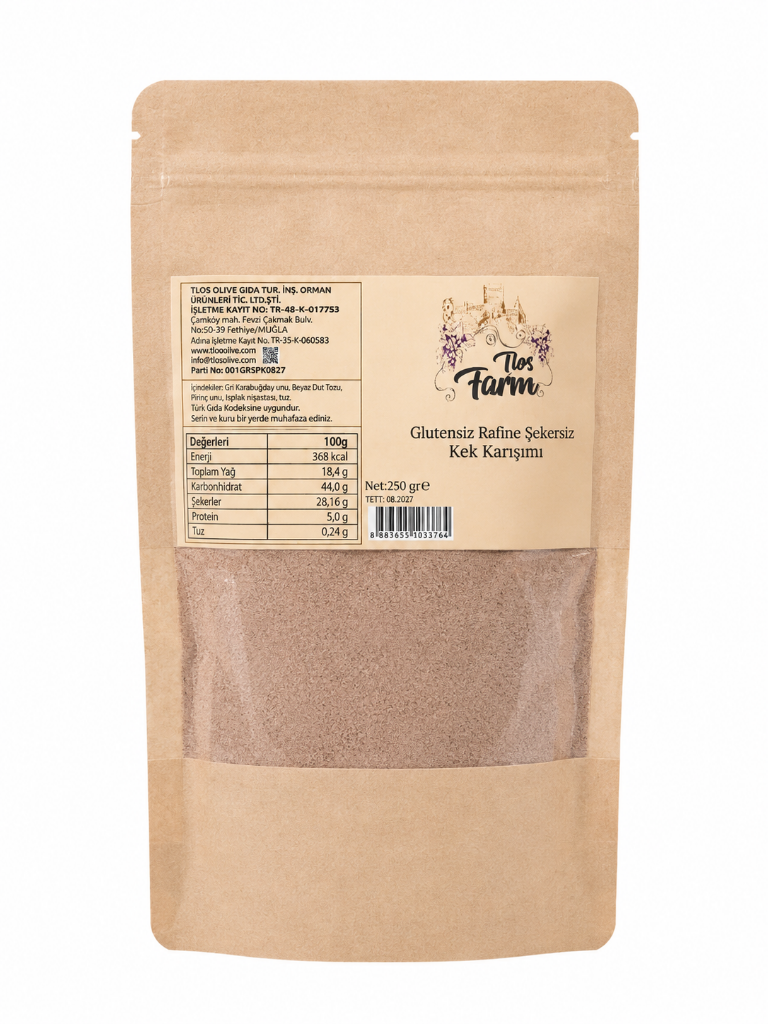 Tlos Farm Glutensiz Rafine Şekersiz Kek Karışımı 250 gr