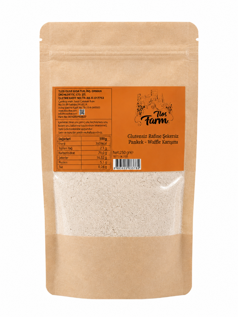 Tlos Farm Glutensiz Rafine Şekersiz Pankek Waffle Karışımı 250 gr