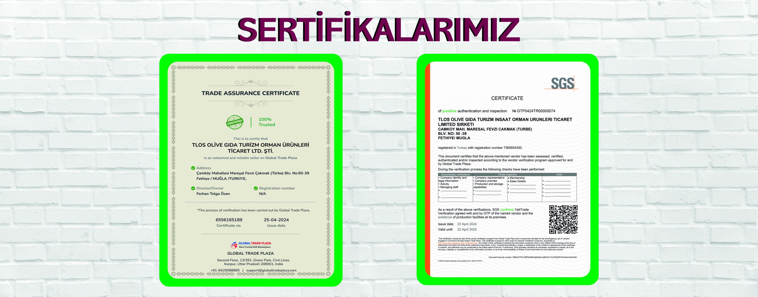 Sertifikalarımız